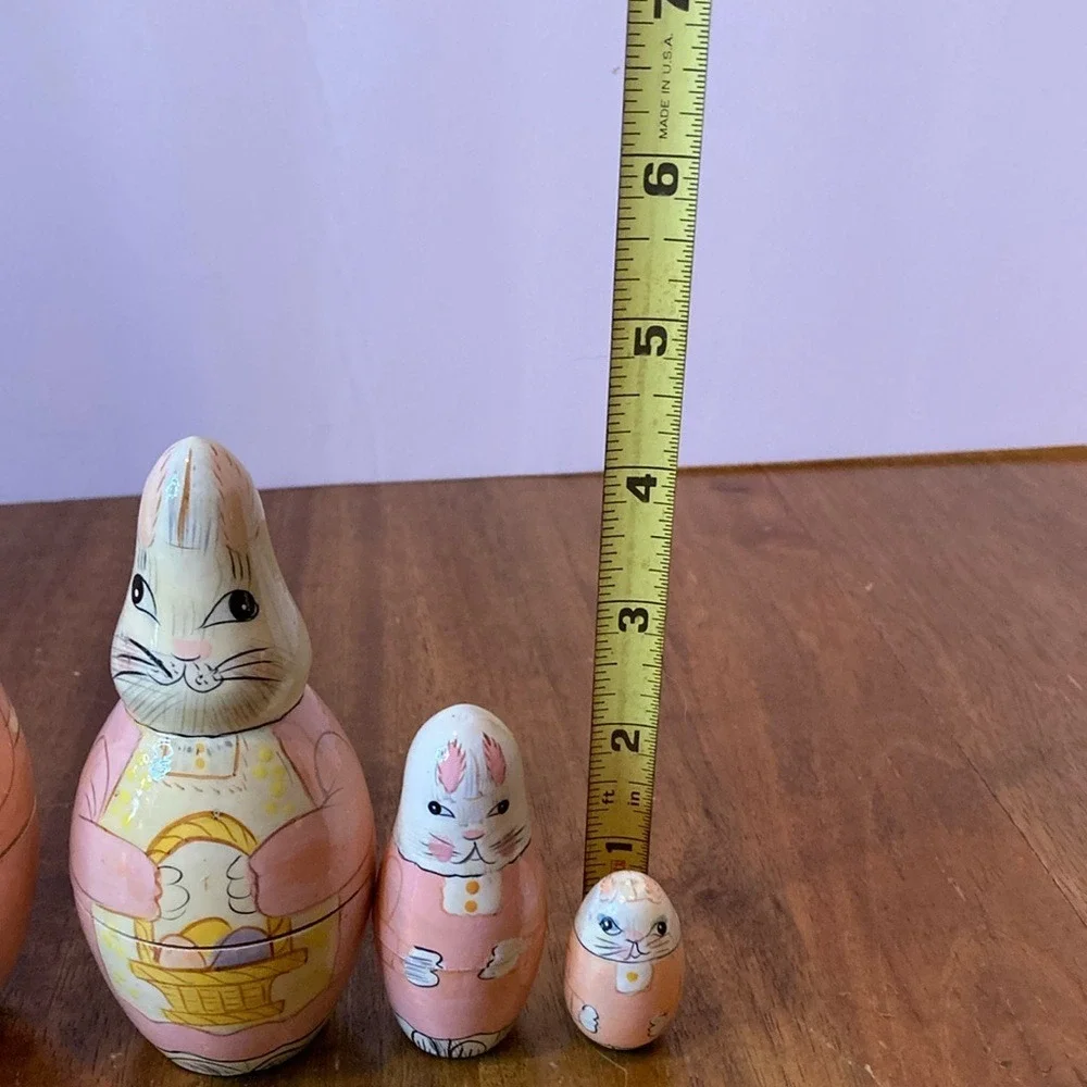 Vintage Matryoshika‎ Nesting Bunny Dolls Set of 4 Easter Pink Cream